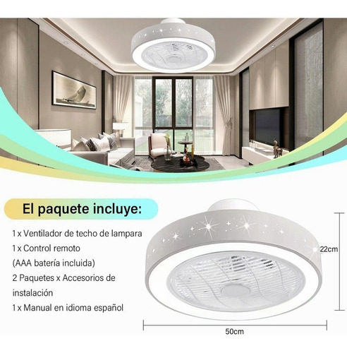 Ventilador De Techo Lampara Moderno, Tres Colores Dimmable