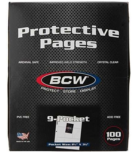 Protector Cartas Bcw 100 Hojas De Plástico De 9 Bolsillos