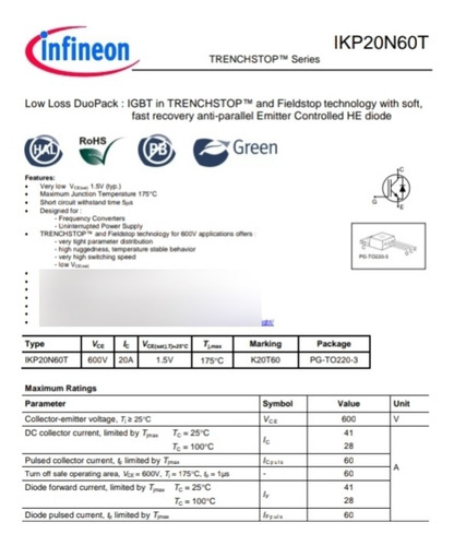 Imagem 4 de 4 de 01 Transistor Igbt Ikp20n60t K20n60= Igual Gb4062d Irgb4062