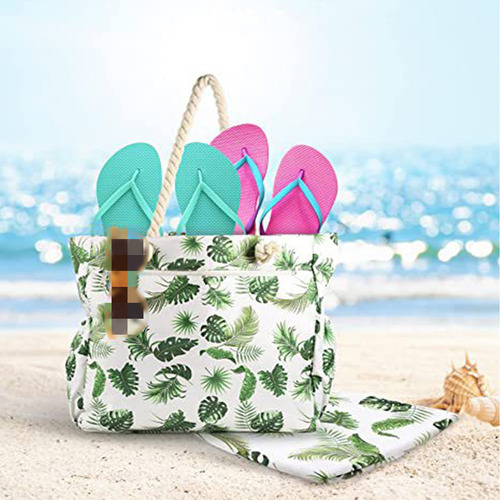Bolsa De Playa Grande De Verano Tropical Con Hojas De Palmer