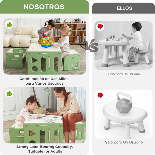Mesa Y 2 Sillas De Plástico Para Niños Color Verde