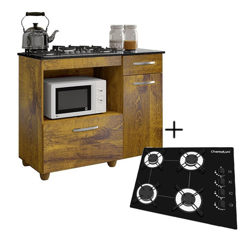 Kit Balcão Violeta Com Cooktop Preto 4 Bocas Bivolt Cor Rovere