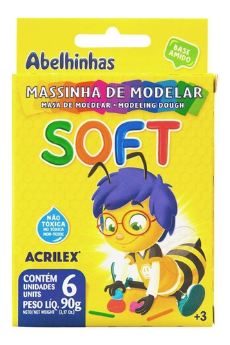 Massinha Modelar Soft 6 Cores Kit Com 3 Acrilex