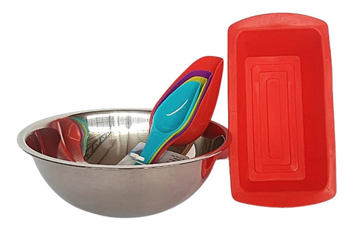 Pack Repostería Molde Silicona+bowl 28+cuchara-taza Medidora