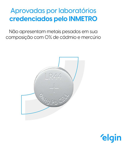 10 Baterias Pilhas Alcalina Lr44 1,5v Blister Cartela Elgin