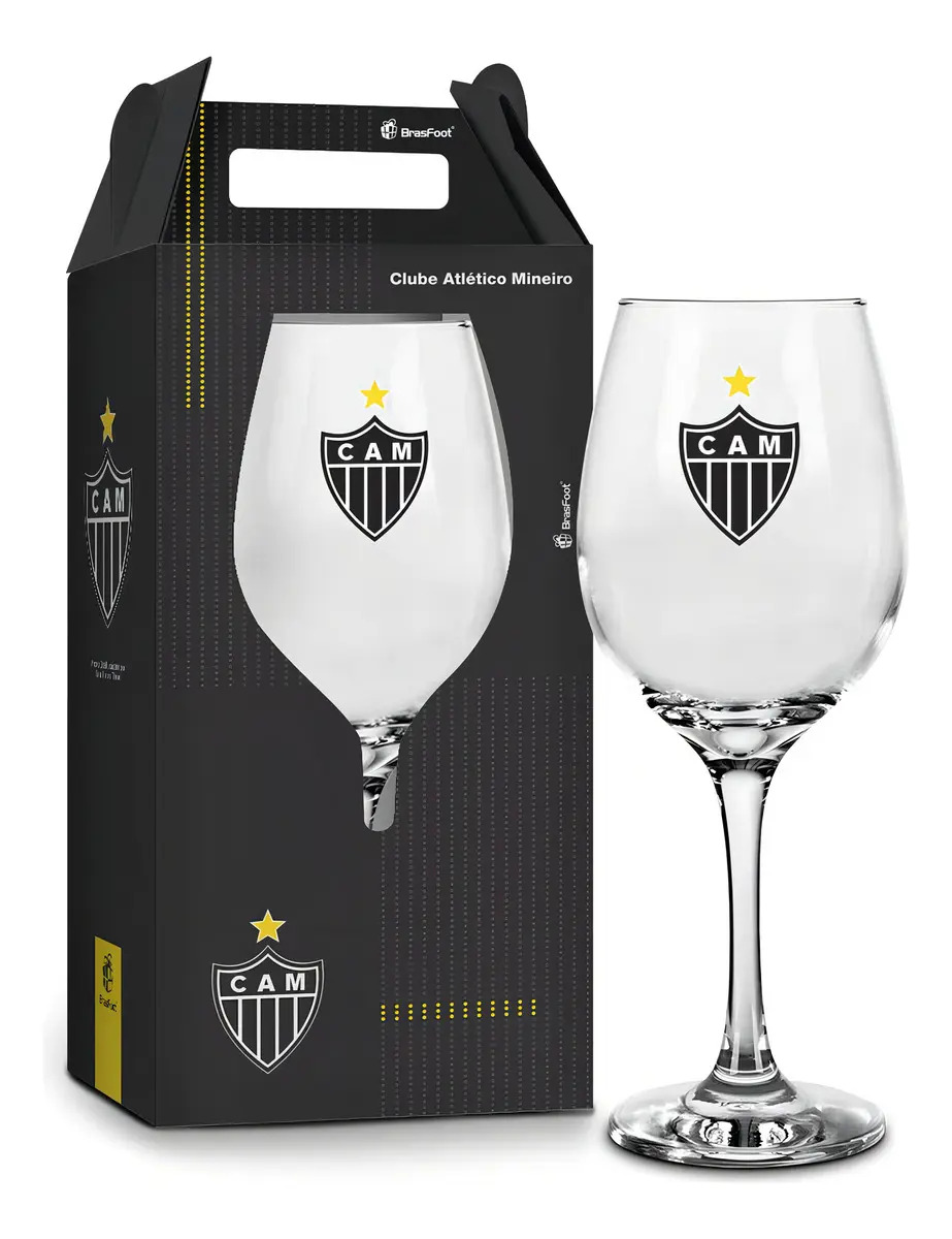 Taça Vinho Vidro 385ml Licenciada Time Atlético Cor Transparente