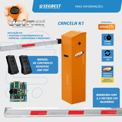 2 Barreira Cancela Automática Ppa K1 Laranja Braço 2,5m