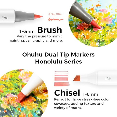 Ohuhu Marcadores De Alcohol - 48 Brush & Chisel Mid-tone 48 Marcadores