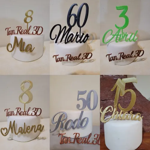 4 Cake Topper Personalizados - Iniciales - Frases - Siluetas