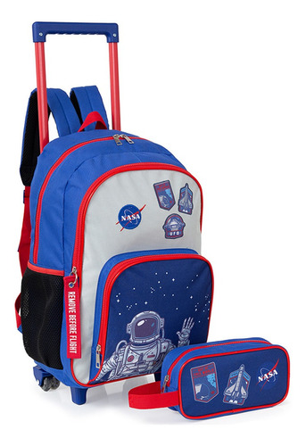 Mochila C/carro Trendy Escolar Infantil Niños Niñas C/bolsil Color Azul