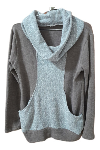 Pullover , Sweater Gris Con Marrón. Talle M .cuello Volcado