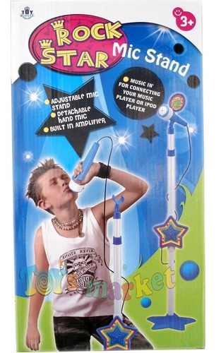 Micrófono Infantil Azul Para Nene Con Pie Karaoke Y Plug Mp3