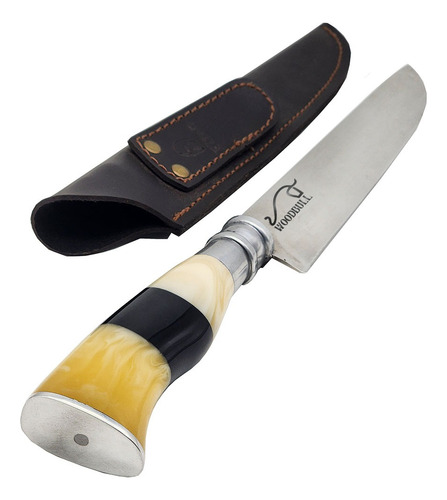 Faca Para Churrasco Personalizada Inox Osso Chifre 8 Bainha Cor Branca Preta e Cromada