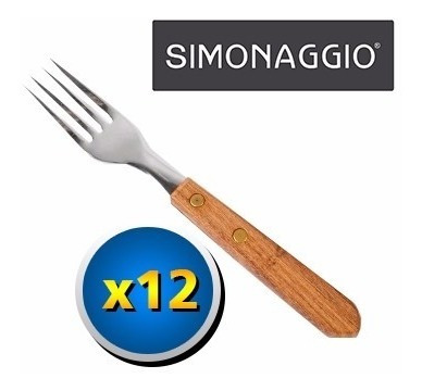 Set 12 Cubiertos Tenedor Simonaggio Hoja Acero Mango Madera