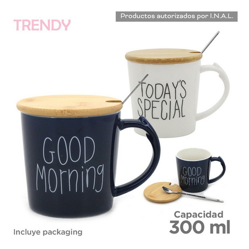 Imagen 2 de 4 de Taza Ceramica Trendy Con Tapa Y Cochurita Ar1 14430 Ellobo