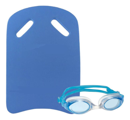 Kit Natação Adulto Com Óculos Essential Azul E Prancha Eva
