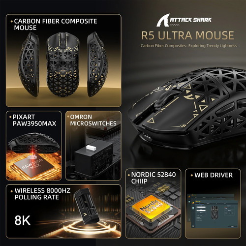 Ratón Inalámbrico Para Juegos Attack Shark R5 Ultra Carbon F