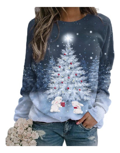 Camiseta De Manga Larga Con Estampado Navideño Para Mujer