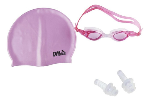 Kit Óculos Infantil Natação Com Touca E Protetores Cor Rosa