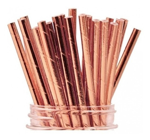 15 Unidades Canudos De Papel Metálico Rose Gold Cor Rosa