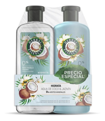 Shampoo Herbal + Acond Agua De Coco & Jazmín 2 Un De 400 Ml