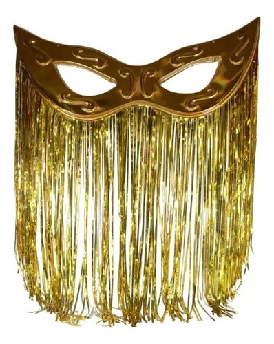 Mascara Metalizada Gigante Com Cortina Decoração Carnaval Cor Dourada