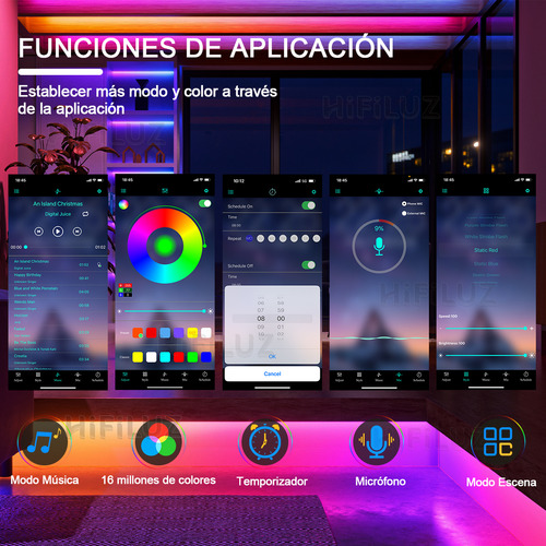 Hifiluz Tiras De Neón Flex Rgb 13m 127v Ip68 Impermeable App Control Luces Led Luz Para Cuarto Tv Bar Habitación Gaming Fiesta Sincronización De Música Diy