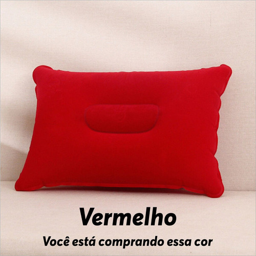 Travesseiro Almofada Inflável Compacta Viagem Camping Vermelho - Dobrável, Leve, Textura Aveludada, 30x19cm, Ideal para Acampamento, Avião, Escritório e Férias