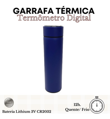 Garrafa Térmica Esporte Display Termômetro Digital Visor Led Cor Azul