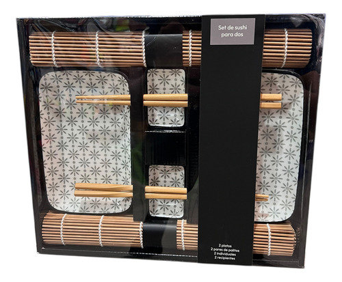 Set Para Sushi De Ceramica Para Dos Personas Ideal Verde Gris Floreado