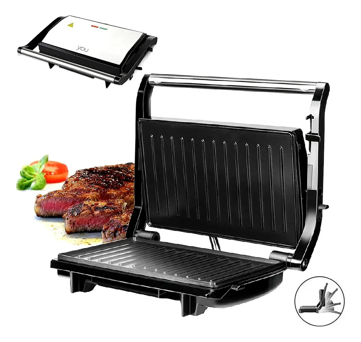 Parrilla Antiadherente Para Panini Sandwichera Grill 180° Negro