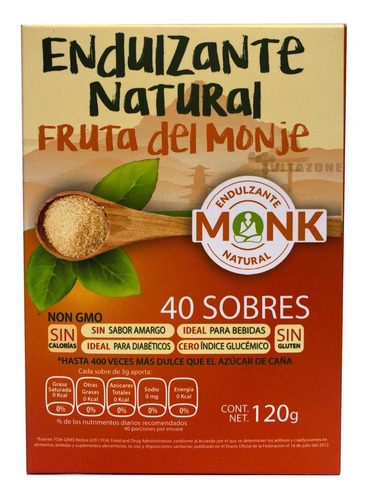 Imagen 1 de 2 de Fruta Del Monje Sustituto De Azúcar 40 Sobres