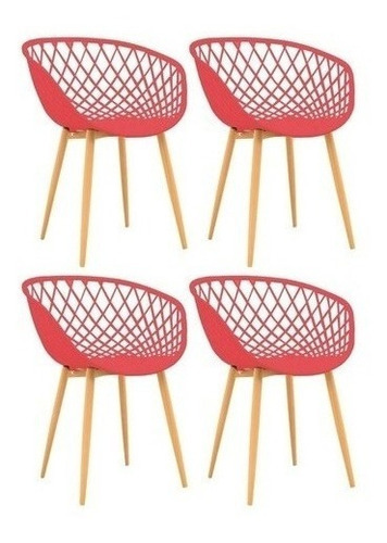 Kit 4 Cadeiras Clarice Sidera Para Sala De Jantar E Cozinha Cor da estrutura da cadeira Vermelho