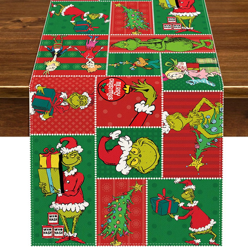 Camino De Mesa Merry Grinchmas, Elfo Verde, Decoración De Na