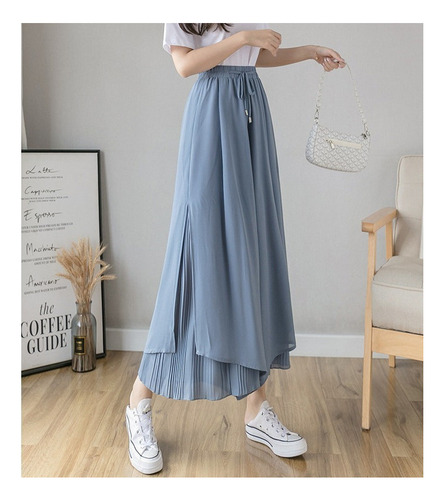 Falda Pantalon Mujer Moda Casual Gasa Cintura Alta Corte A