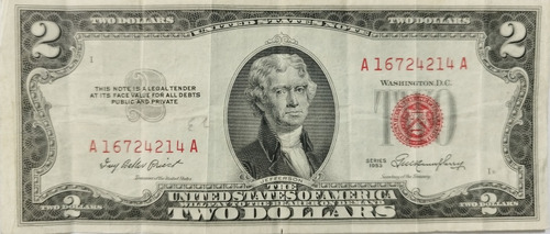 Billete 2 Dollares Usa Sello Rojo 1953 De La Suerte Sk01