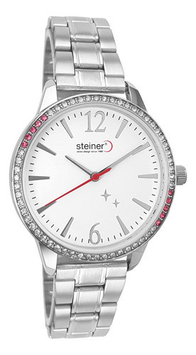 Reloj Steiner Análogo Extensible Plateado Acero Inox. 3atm Fondo Blanco