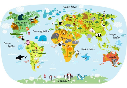 Vinilos Decorativos Mapamundi Infantil - Mapa Animales
