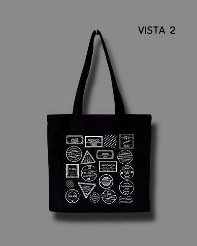 Travel Tote Bag Habfit Color Negra Loneta 100% Algodón Negro Lisa