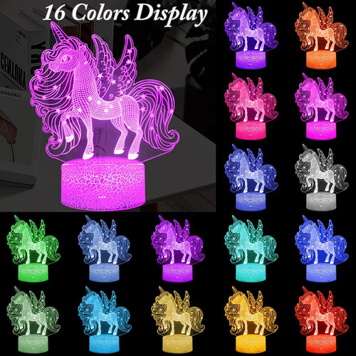 Luz Nocturna De Unicornio 3d, Lámpara De Ilusión Led Con Con