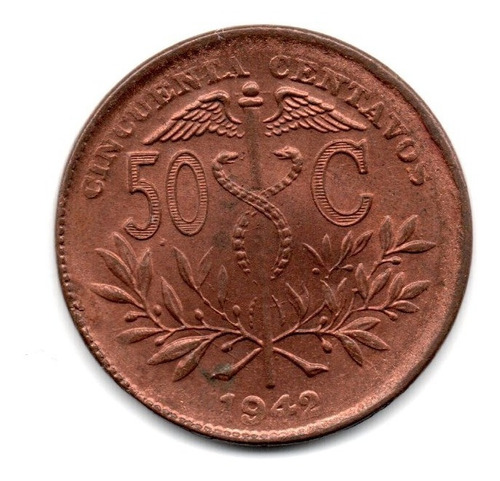 Moneda Bolivia 50 Centavos Año 1942 Km#182a.2 Sin Circular