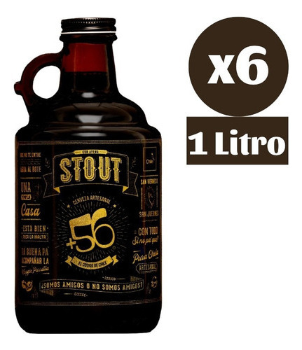 Sixpack Growler Cerveza Artesanal +56 Stout  1 Litro Vidrio