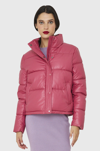 Parka Corta Tipo Ecocuero Rosado Chicle Nicopoly