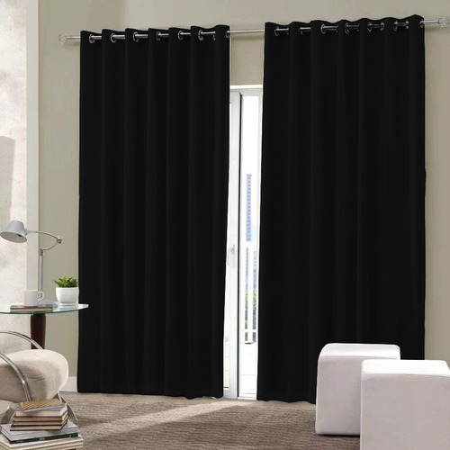 Cortina Blackout Tecido De Quarto 4 M Coleção Ilhós Cromado Cor Preto