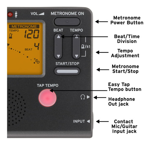Metrônomo De Sintonizador Korg Tm60bk, Preto, 2 Em 1