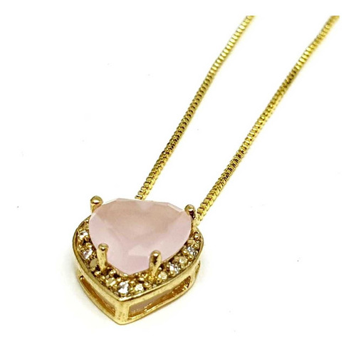 Colar Folheado A Ouro 18k Coração Zircônia Rosa - Uma Jóia!