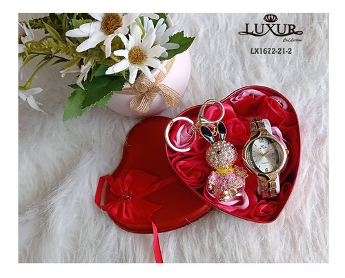 Reloj Para Dama Caja Corazón Llavero De Lujo