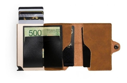Imagen 4 de 5 de Billetera Walla Wallets Doble - Vintage Light Pardo