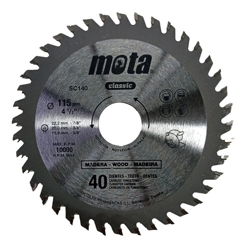 Sierra Circular Diente Widia Mota 115mm X 40 D. Madera Sc140