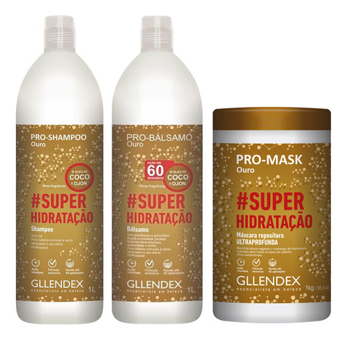 Gllendex Ouro Pro Shampoo + Acondicionador + Mascara 6c